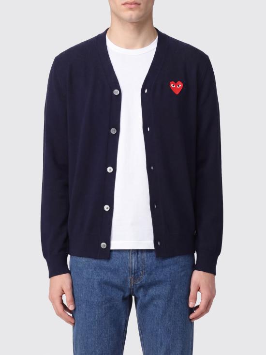 26FW 꼼데가르송 V넥 하트 와펜 가디건 AXN008 2 Blue