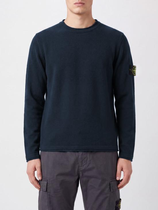 26FW 스톤 아일랜드 오가닉 코튼 앤 나일론 크루넥 점퍼 스몰 롤 피니쉬스 5100052S00B0 V0020 Navy