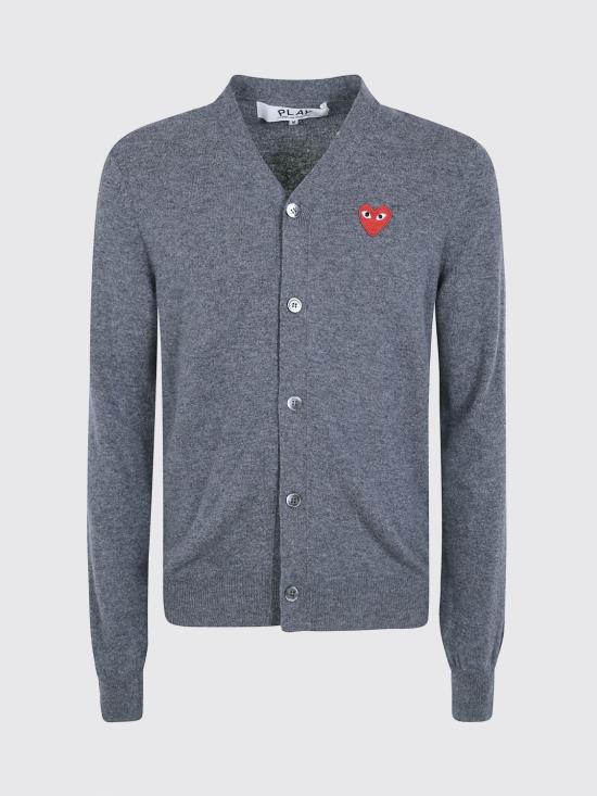 26FW 꼼데가르송 V넥 하트 와펜 가디건 AXN008 3 Grey - COMME DES GARCONS
