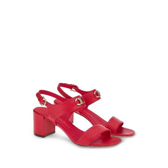  살바토레 페라가모 샌들 페라가모 간치니 플라크 블록 힐  레드 - SALVATORE FERRAGAMO