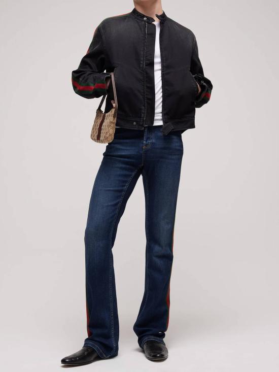 26FW 구찌 GG 자카드 레더 트림 코튼 데님 자켓 872075 XDDHQ 1000 BLACK DOM - GUCCI