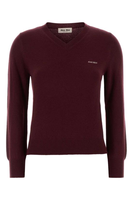 26FW 미우미우 인타르시아 로고 브이넥 울 가디건 MML08KSOOO6600 F0399 Burgundy