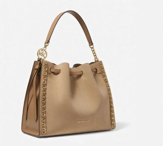  마이클 코어스 가방 미나 라지 스웨이드 체인 숄더 버킷 백 카멜 - MICHAEL KORS