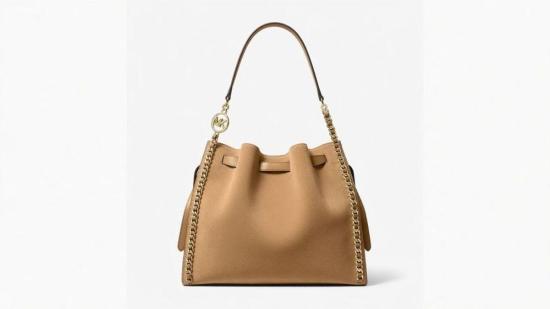  마이클 코어스 가방 미나 라지 스웨이드 체인 숄더 버킷 백 카멜 - MICHAEL KORS