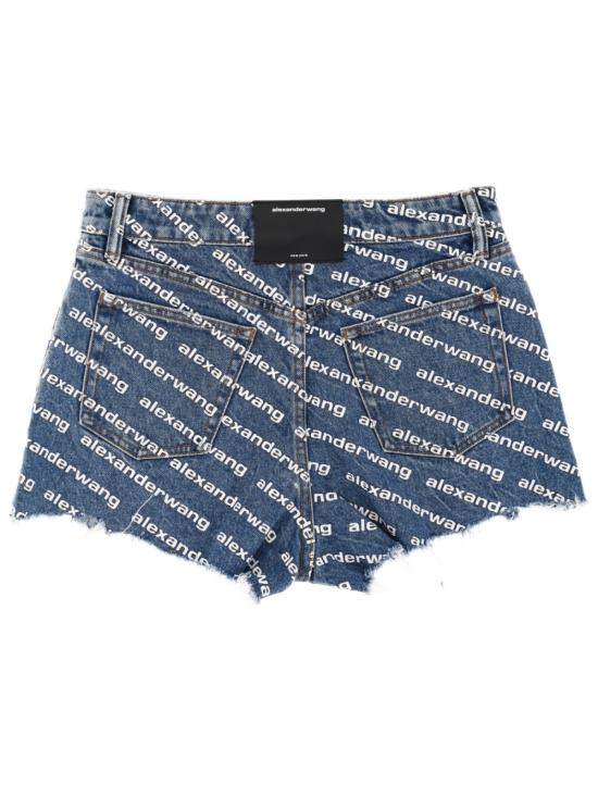  알렉산더 왕 데님 숏팬츠 올오버 로고 코튼 데님 쇼츠 - ALEXANDER WANG