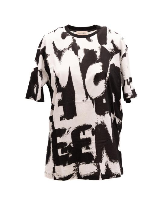  알렉산더 맥퀸 반팔 티셔츠 코튼 티셔츠 블랙 앤 화이트 - ALEXANDER MCQUEEN