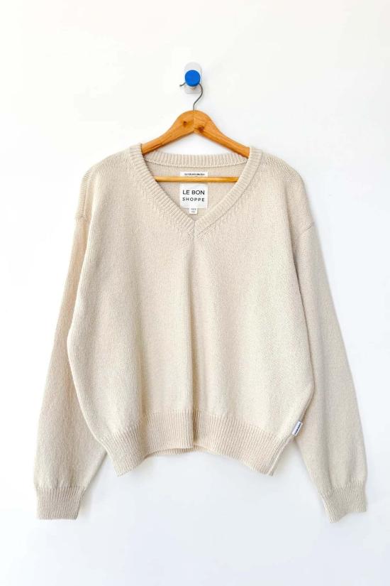  르 본 숍 스웨터 르봉숍 애비 코튼 브이넥 - LE BON SHOPPE