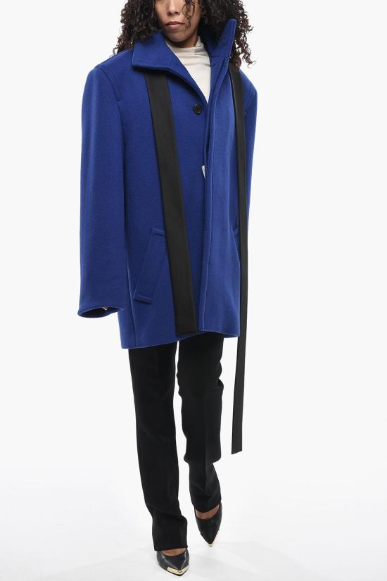  생로랑 울 소재 박시핏 벨트 코트 850307Y5J784146 Blue - SAINT LAURENT