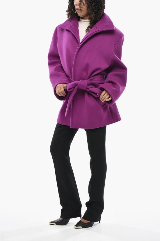  생로랑 울 소재 박시핏 벨트 코트 850307 Y060R 5051 Violet - SAINT LAURENT