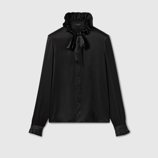 26SS 구찌 보우 실크 새틴 셔츠 860509ZHS191000 Black