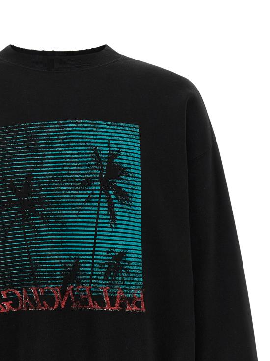 26FW 발렌시아가 팜트리 그래픽 로고 프린트 코튼 저지 맨투맨 A0016MTUVR11000 Black - BALENCIAGA