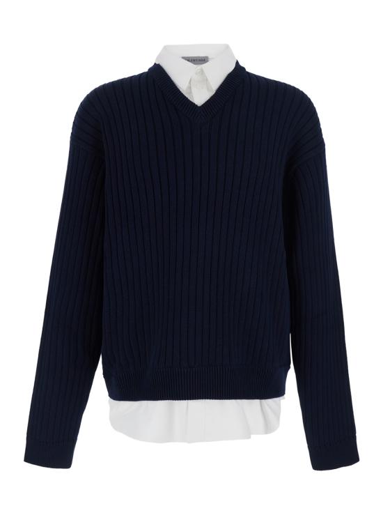 26FW 발렌시아가 하이브리드 셔츠 니트 스웨터 A00933T34684170 Blu