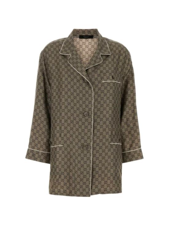 26FW 구찌 프린트 실크 트윌 셔츠 프린트 실크 트윌 셔츠 875471ZAUUN2270 Grey