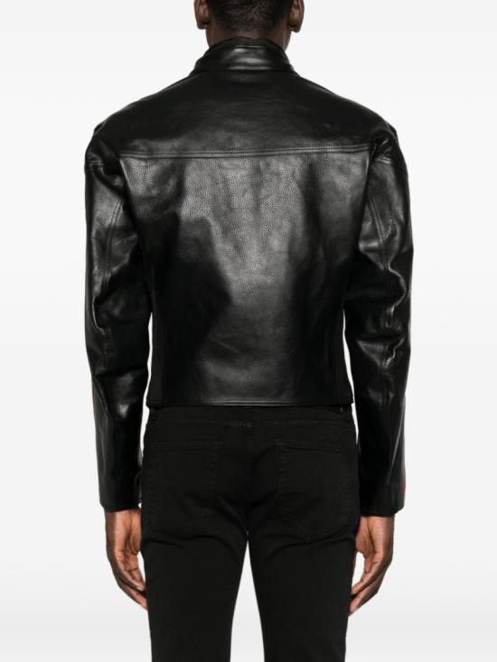 26FW 구찌 웹 디테일 레더 바이커 자켓 874158XNBDW1060 Black - GUCCI