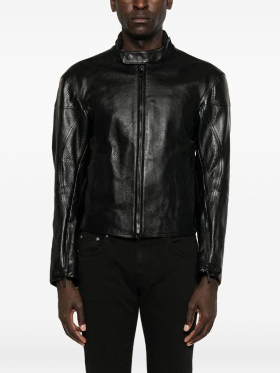 26FW 구찌 웹 디테일 레더 바이커 자켓 874158XNBDW1060 Black - GUCCI