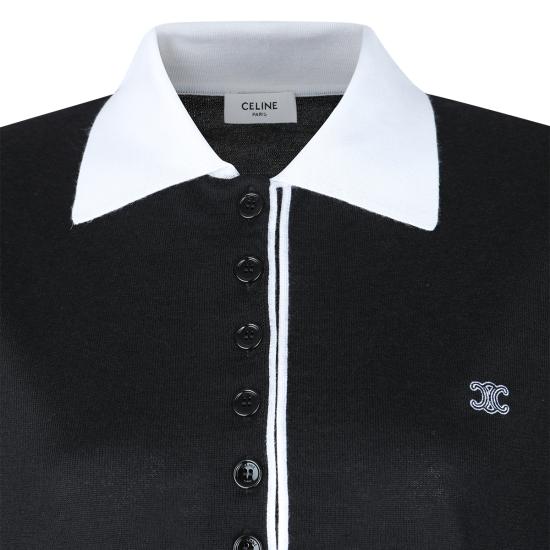 26FW 셀린느 파인 캐시미어 실크 폴로 스웨터 RY0LZ0W27 38OF BLACK WHITE - CELINE