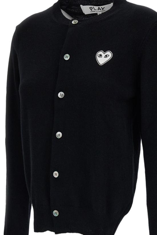26FW 꼼데가르송 플레이 화이트 하트 니트 가디건 AXN0610511 Black - COMME DES GARCONS