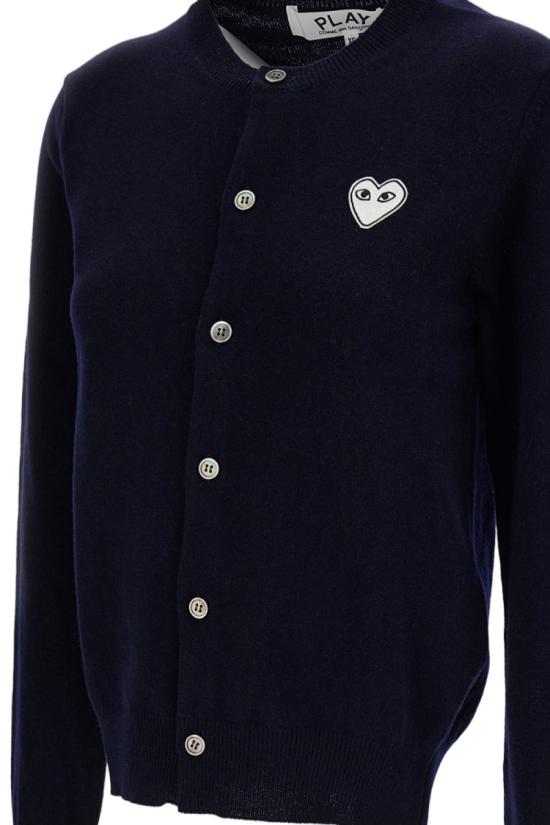 26FW 꼼데가르송 플레이 화이트 하트 니트 가디건 AXN0610512 Blue - COMME DES GARCONS