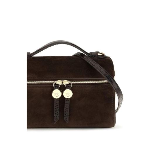  토리버치 가방 로미 슬림 스웨이드 탑 핸들 백 브라운 - TORY BURCH