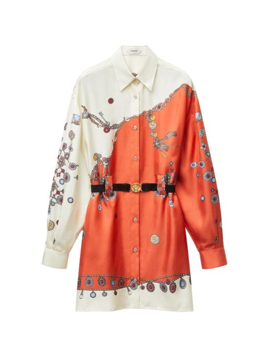 26FW 베르사체 미디 원피스 1025495 1A186365O360 ORANGE WHITE GOLD