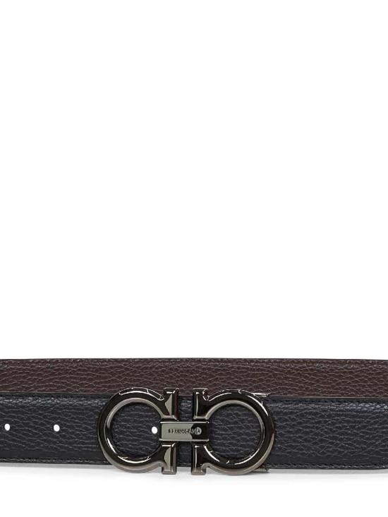  살바토레 페라가모 벨트 페라가모 간치니 양면 송아지 가죽  블랙/히코리 - SALVATORE FERRAGAMO