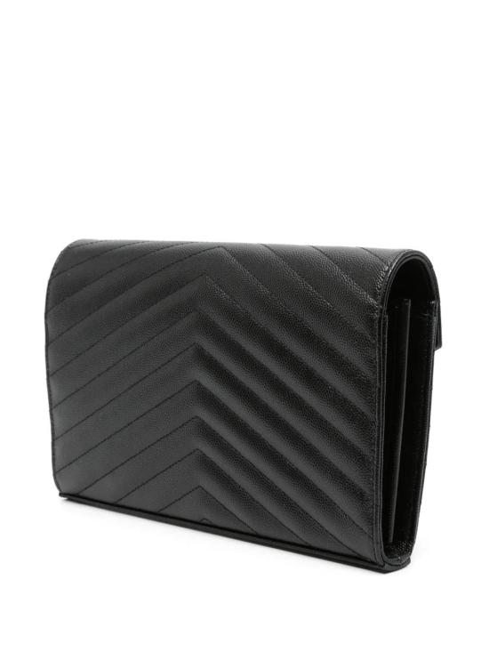 26FW 생로랑 그랑 드 뿌드르 엠보스드 레더 카산드라 마틀라세 체인 지갑 377828BOW02 1000 BLACK - SAINT LAURENT