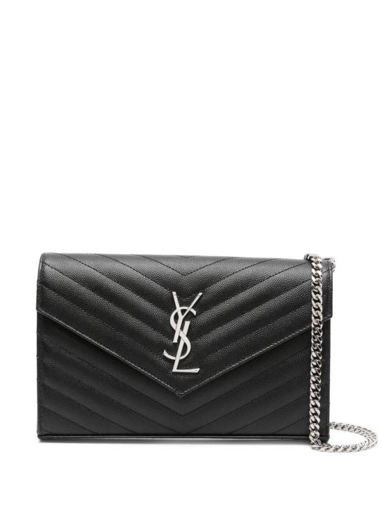 26FW 생로랑 그랑 드 뿌드르 엠보스드 레더 카산드라 마틀라세 체인 지갑 377828BOW02 1000 BLACK