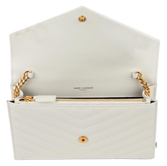 26FW 생로랑 그랑 드 뿌드르 레더 카산드라 엔벨로프 체인 지갑 857605BOW01 9207 WHITE - SAINT LAURENT