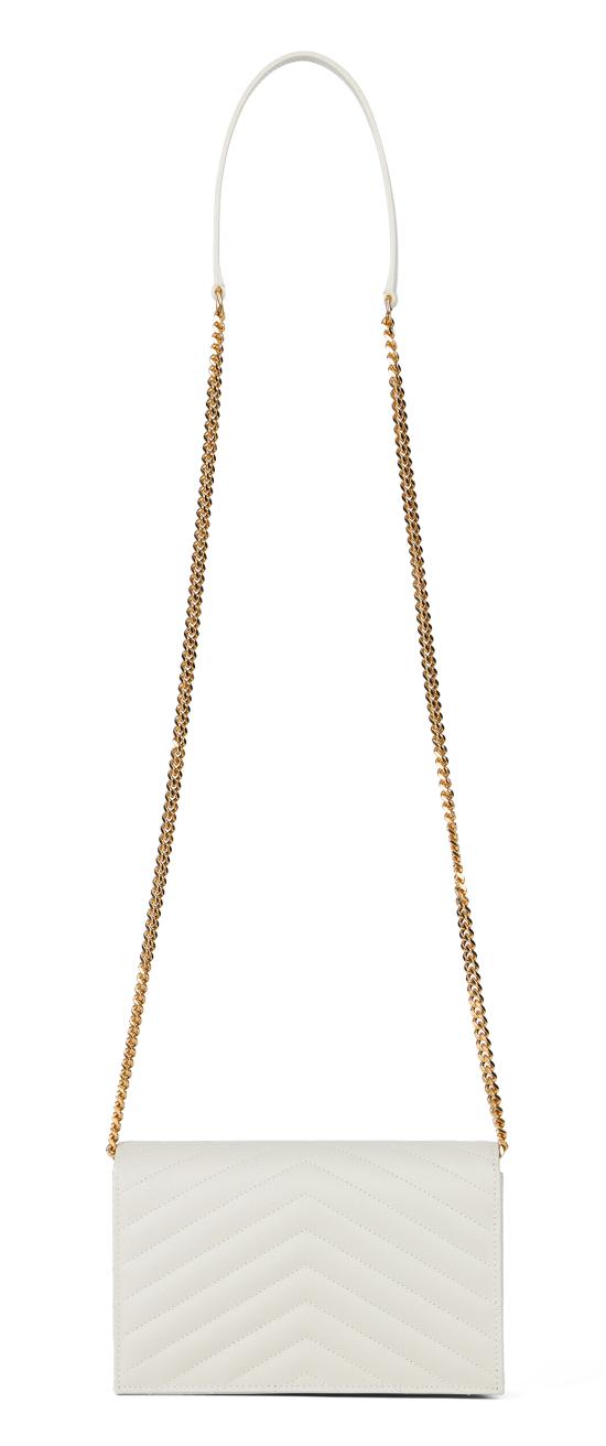 26FW 생로랑 그랑 드 뿌드르 레더 카산드라 엔벨로프 체인 지갑 857605BOW01 9207 WHITE - SAINT LAURENT