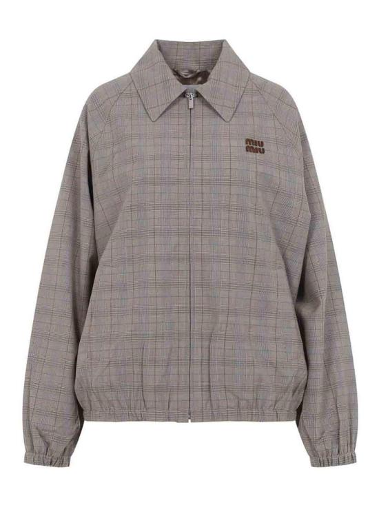 26FW 미우미우 타바코 체크 블루종 체크 자켓 ML1575SOOO1949F0005 LIGHT BROWN