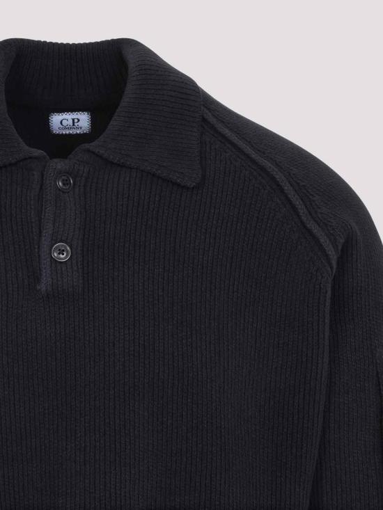 26FW 씨피 컴퍼니 셔닐 코튼 폴로 니트 21CMKN198A005558G888 BLACK - C.P. COMPANY