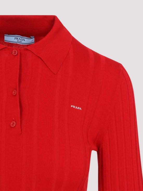 26FW 프라다 골지 코튼 니트 롱 슬리브 폴로 스웨터 P24F3ISOOO17WKF0011 RED - PRADA