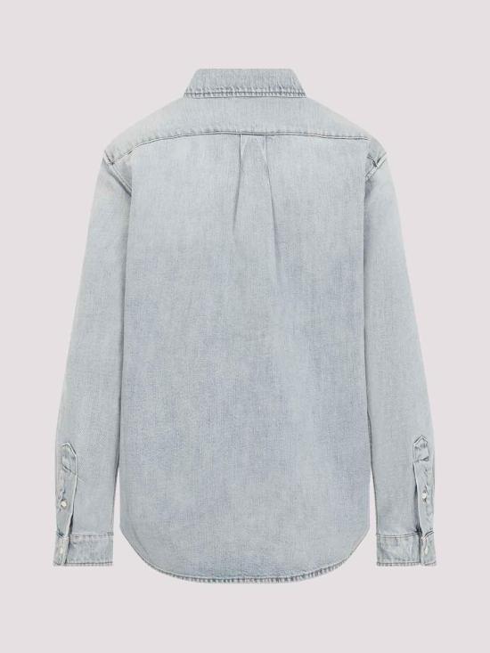 26FW 미우미우 로고 자수 콘트라스트 스티칭 데님 셔츠 GWC145SOOO192VF0013 LIGHT BLUE - MIU MIU