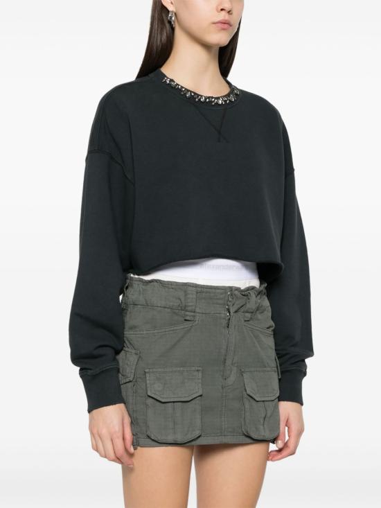  골든구스 크리스탈 프론트 크롭 코튼 스웨트셔츠 GWP02203P00189690456 P26 BLACK - GOLDEN GOOSE