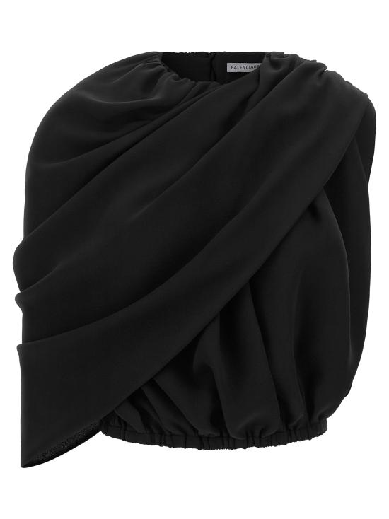 26FW 발렌시아가 여성 실크 캐디 케이프 탑 A002BXTUN141000 Black
