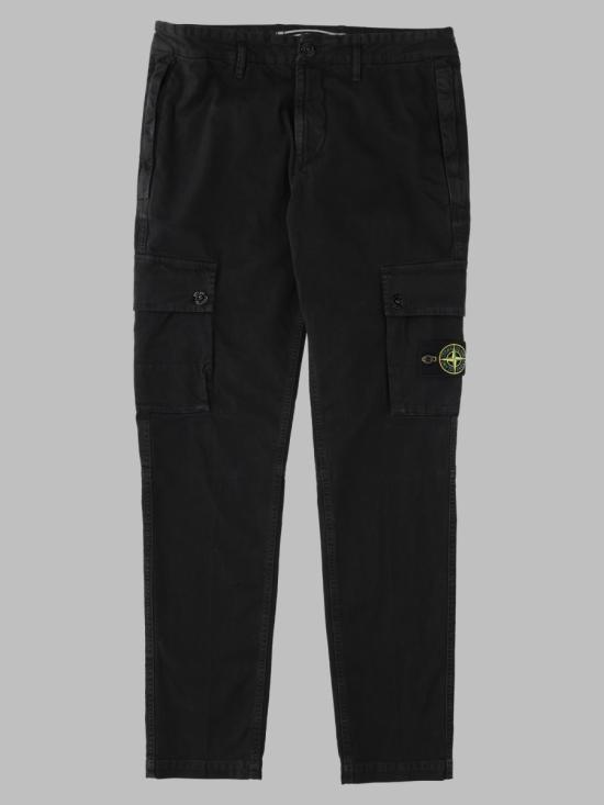 26FW 스톤 아일랜드 스트레치 오가닉 브로큰 트윌 코튼 올드 이펙트 슬림핏 카고 트라우저 집 핸드 포켓 L2S153100034 S00L1V0129 BLACK