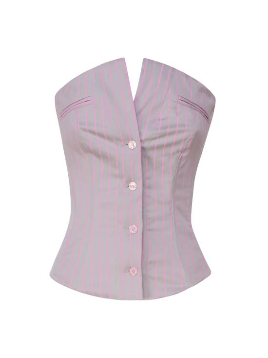  포스터 걸 긴팔 티셔츠 SS24RTWTP086 STRETCH COTTONGREY PINK PINSTR - POSTER GIRL