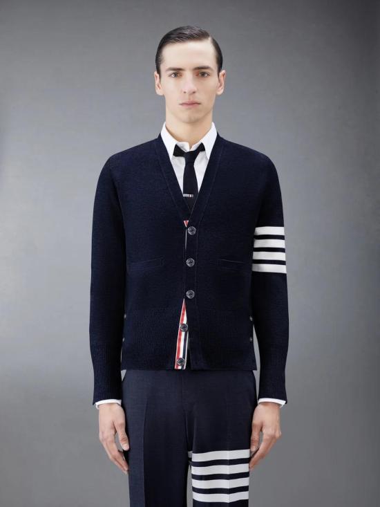 26FW 톰브라운 울 4바 브이넥 가디건 MKC160A00014 415 NAVY