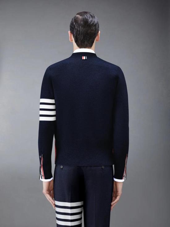 26FW 톰브라운 울 4바 브이넥 가디건 MKC160A00014 415 NAVY - THOM BROWNE