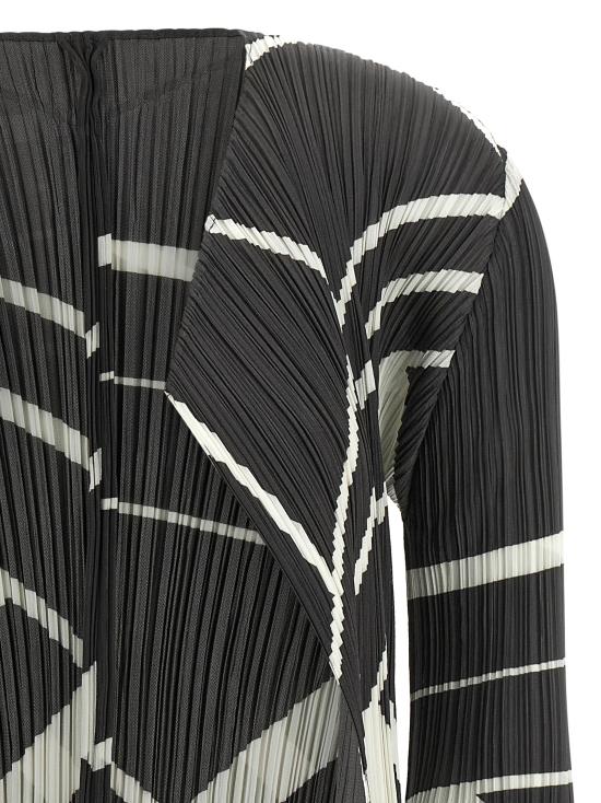 26FW 플리츠플리즈 니트웨어 폴드 라인 스웨터 및 가디건 화이트/블랙 - PLEATS PLEASE