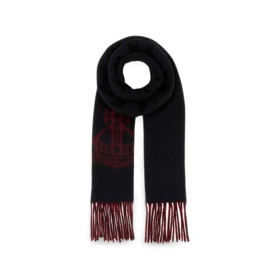 26FW 비비안웨스트우드 싱글 ORB 더블 페이스 머플러 81030006 W01MK N401 BLACK RED DOM