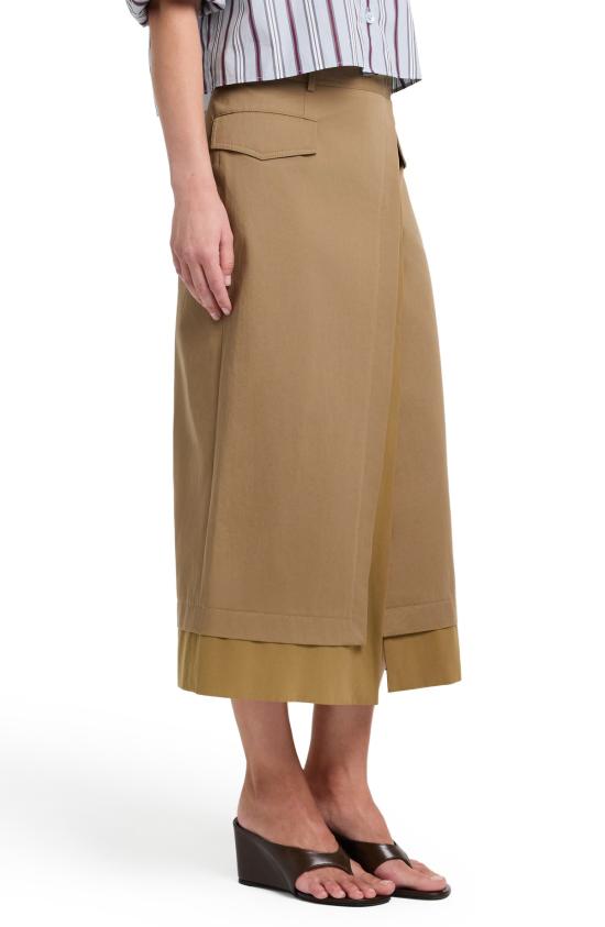  티더블유피 롱 스커트 Twp A Trip To The Met 코튼 랩 미디 스커트 브리티시 카키 - TWP