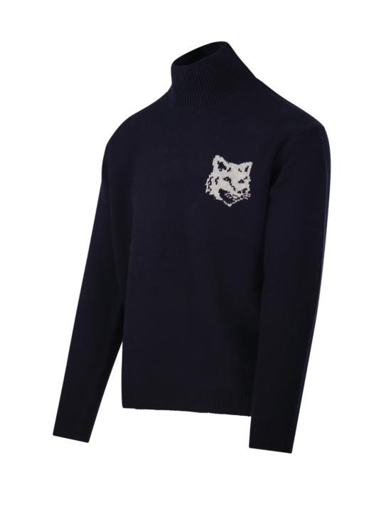 26FW 메종키츠네 폭스 헤드 인타르시아 컴포트 하이 넥 니트 NM00807KM0329 0630 NAVY LIGHT GREY MELANGE - MAISON KITSUNE