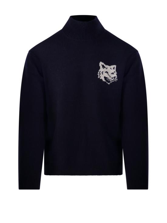 26FW 메종키츠네 폭스 헤드 인타르시아 컴포트 하이 넥 니트 NM00807KM0329 0630 NAVY LIGHT GREY MELANGE
