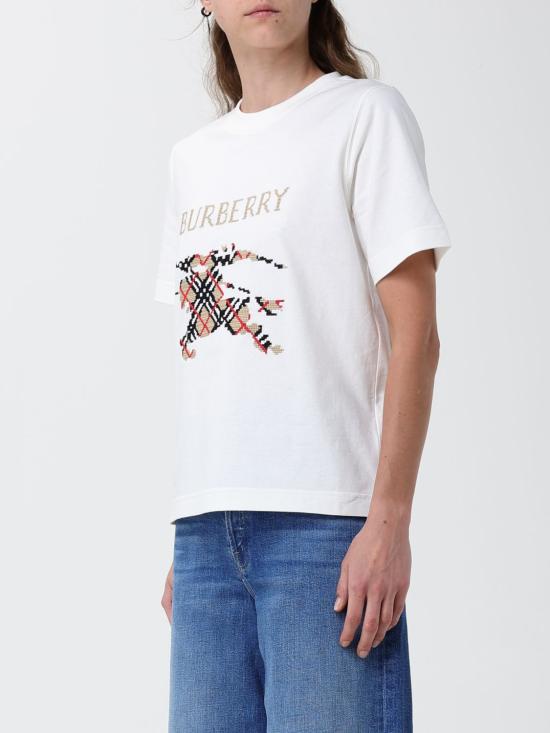 26FW 버버리 크로스 스티치 EKD  코튼 여성 반팔티 8110955 Ivory - BURBERRY