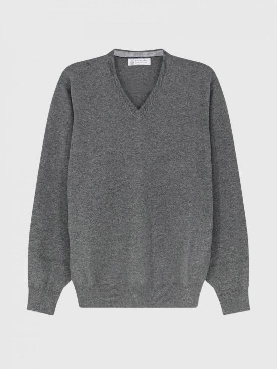 26FW 브루넬로 쿠치넬리 V넥 스웨터 M2200162 CHE50 Grey - BRUNELLO CUCINELLI