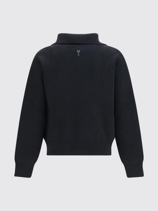26FW 아미 브라운 하이 버튼 칼라 울 스웨터 UKS885KN0192 001 Black - AMI