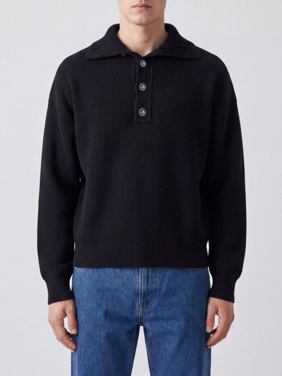 26FW 아미 브라운 하이 버튼 칼라 울 스웨터 UKS885KN0192 001 Black