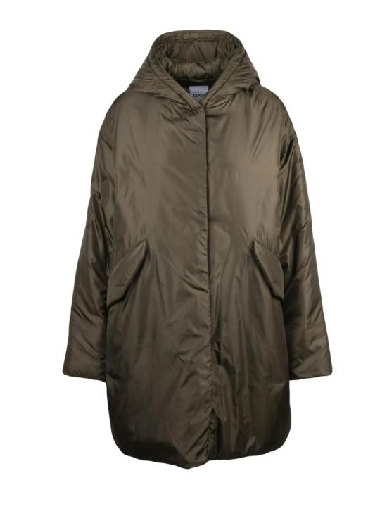 25FW 아스페시 코트 녹색 폴리아미드 지퍼 패딩 아메리칸 파카