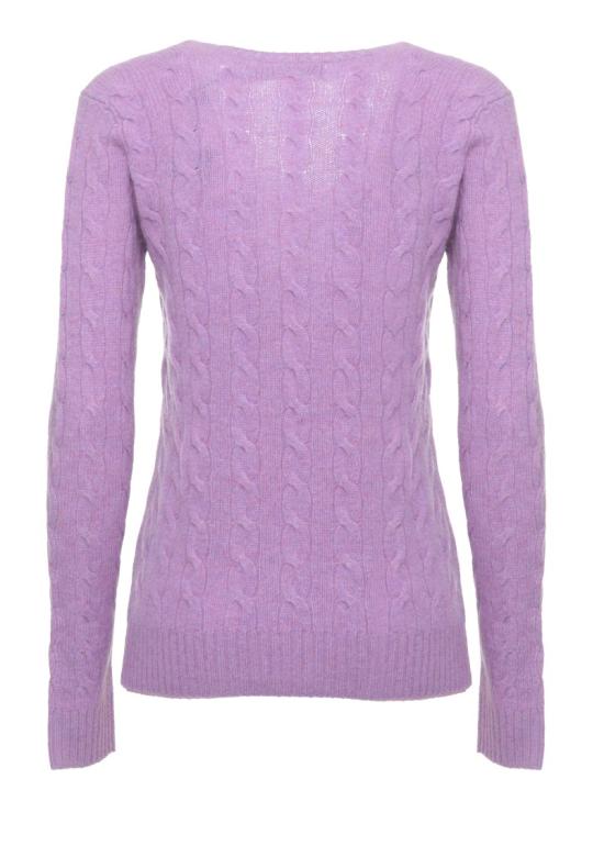 26FW 폴로 랄프로렌 포니 로고 자수 케이블 니트 v넥 스웨터 211971866501 Purple - POLO RALPH LAUREN